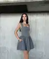 Kolsuz Mini Elbise- Gri