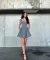 Kolsuz Mini Elbise- Gri