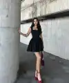 Kolsuz Mini Elbise- Siyah