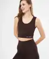 Kolsuz Sporcu Baskılı Crop - Kahve