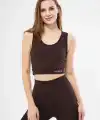 Kolsuz Sporcu Baskılı Crop - Kahve