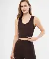 Kolsuz Sporcu Baskılı Crop - Kahve