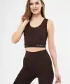 Kolsuz Sporcu Baskılı Crop - Kahve