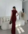 Kolsuz Uzun Likralı Elbise - Bordo