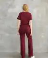 Osy Modal Yumuşak dokulu Kumaş Bisiklet Yaka Parçalı detaylı Kısa Kollu Takım - Bordo
