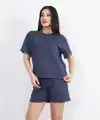 Osy Modal yumuşak dokulu Kumaş Kadın Bisiklet Yaka T-shirt Kısa Şort İkili Takım - Antrasit