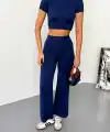 Osy Modal Yumuşak Dokulu Kumaş Kısa Kollu Crop Alt ispanyol Paça Pantalon ikili Takım - Lacivert