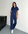 Osy Modal Yumuşak Dokulu Kumaş Kısa Kollu Yakalı T-shirt Pantalon ikili Takım- Lacivert