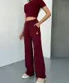 Osy Modal Yumuşak Dokulu Kumaş Nakış işlemeli Rahat Bol Paça Eşofman Pantalon - Bordo