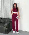 Osy Modal Yumuşak Dokulu Kumaş Tam Fermuarlı Crop Pantalon İkili Takım - Bordo