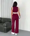 Osy Modal Yumuşak Dokulu Kumaş Tam Fermuarlı Crop Pantalon İkili Takım - Bordo