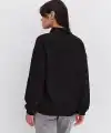 Oversize Yarım Farmuarlı Yakalı Basic SweatShirt - Siyah