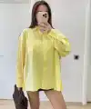 Poplin Kadın Yakalı Yandan Yırtmaçlı Arka Pens Detaylı Gömlek - Sarı