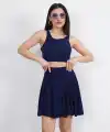 Sendy Kumaş Bisiklet Yaka Crop Şortlu Etek ikili Takım - Lacivert