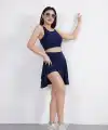 Sendy Kumaş Bisiklet Yaka Crop Şortlu Etek ikili Takım - Lacivert