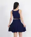 Sendy Kumaş Bisiklet Yaka Crop Şortlu Etek ikili Takım - Lacivert