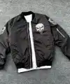 Siyah Askeri Tarz Bomber Mont – Unisex, Punisher Skull Detaylı, Fermuarlı, Cepli, Uzun Kollu, Bahar ve Kış Günlük Moda İçin Uygun - Siyah