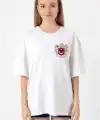 Türk Arma Baskılı Oversize Bisiklet Yaka Günlük T-shirt - Beyaz