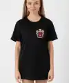 Türk Arma Baskılı Oversize Bisiklet Yaka Günlük T-shirt - Siyah