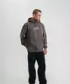 Üç İplik Kapşonlu Dijital Patchli SweatShirt - Füme