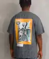 Unisex Baskılı Oversize T-Shirt - Füme