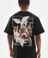 Unisex Baskılı Oversize T-Shirt - Siyah