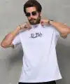 Unisex Bisiklet Yaka Baskılı Oversize T-Shirt - Beyaz