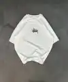 Unisex Bisiklet Yaka Baskılı Oversize T-Shirt - Beyaz