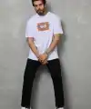 Unisex Bisiklet Yaka Baskılı Oversize T-Shirt - Beyaz
