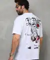 Unisex Bisiklet Yaka Baskılı Oversize T-Shirt - Beyaz