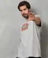 Unisex Bisiklet Yaka Baskılı Oversize T-Shirt - Gri