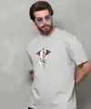 Unisex Bisiklet Yaka Baskılı Oversize T-Shirt - Gri