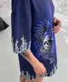 Unisex Bisiklet Yaka Baskılı Oversize T-Shirt - Lacivert