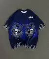 Unisex Bisiklet Yaka Baskılı Oversize T-Shirt - Lacivert