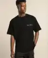 Unisex Bisiklet Yaka Baskılı Oversize T-Shirt - Siyah