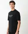 Unisex Bisiklet Yaka Baskılı Oversize T-Shirt - Siyah