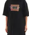Unisex Bisiklet Yaka Baskılı Oversize T-Shirt - Siyah