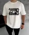 Unisex Bisiklet Yaka Katlanan Baskılı T-Shirt - Beyaz