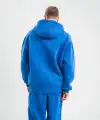 Unisex Double Oversize Kapşonlu Yıkamalı SweatShirt - Mavi