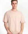 Unisex Düz Biskilet Yaka Oversize T-shirt - Bej