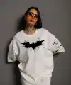 Unisex Ön ve Kol Baskılı Oversize T-shirt - Beyaz