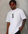 Unisex Oversize Baskılı Bisiklet Yaka T-Shirt - Beyaz