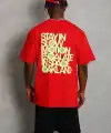 Unisex Oversize Baskılı Bisiklet Yaka T-Shirt - Kırmızı