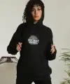 Unisex Sırt Baskılı Kapüşonlu Üç İplik Oversize Sweatshirt - Siyah