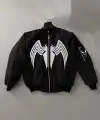 Unisex Siyah Bomber Mont – Venom Beyaz Örümcek Logolu, Fermuarlı Cepli, Kapitone Astarlı Günlük Mont - Siyah