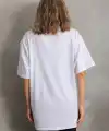 Unisex Taş Desenli Oversize T-Shirt - Beyaz