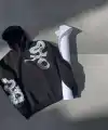 Uzun Kol Kapüşonlu Baskılı SweatShirt - Siyah