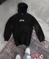 Uzun Kol Kapüşonlu Göğüs Baskılı SweatShirt - Siyah