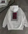 Uzun Kol Kapüşonlu Ön Ve Arka Baskılı SweatShirt - Beyaz