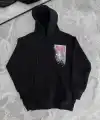 Uzun Kol Kapüşonlu Ön Ve Arka Baskılı SweatShirt - Siyah